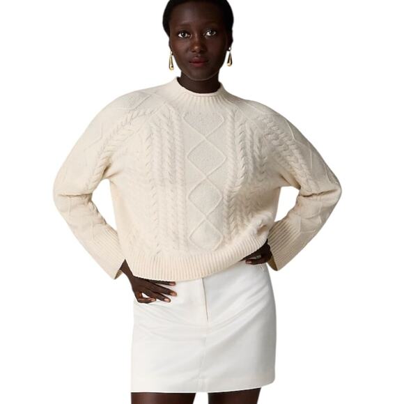 J.Crew Supersoft Cable-Knit Rollneck Sweater Ivory Cream Wool Blend S NWT - Picture 1 of 7